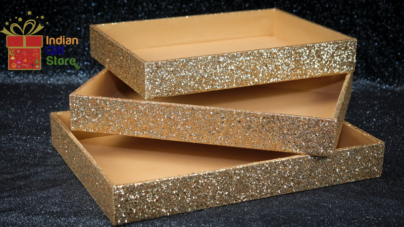 Pack of 3 rectangular gold storage boxes