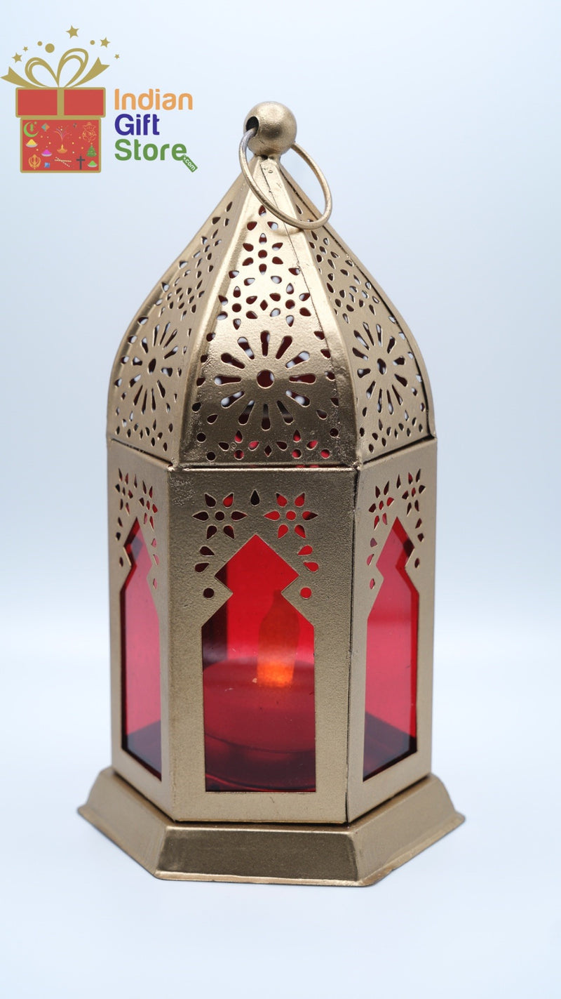Antique gold-finish lantern candle holder