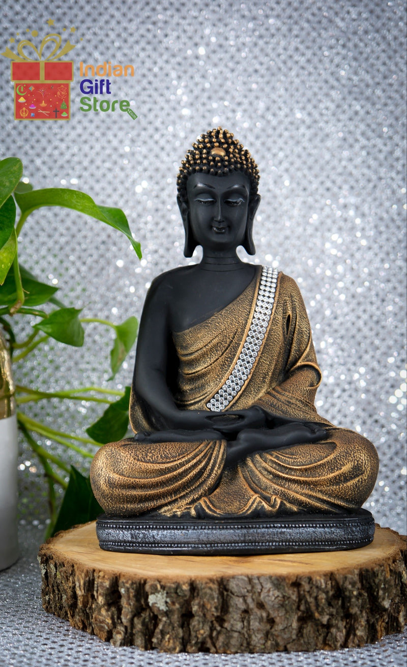 Elegant black and gold spiritual Buddha statue