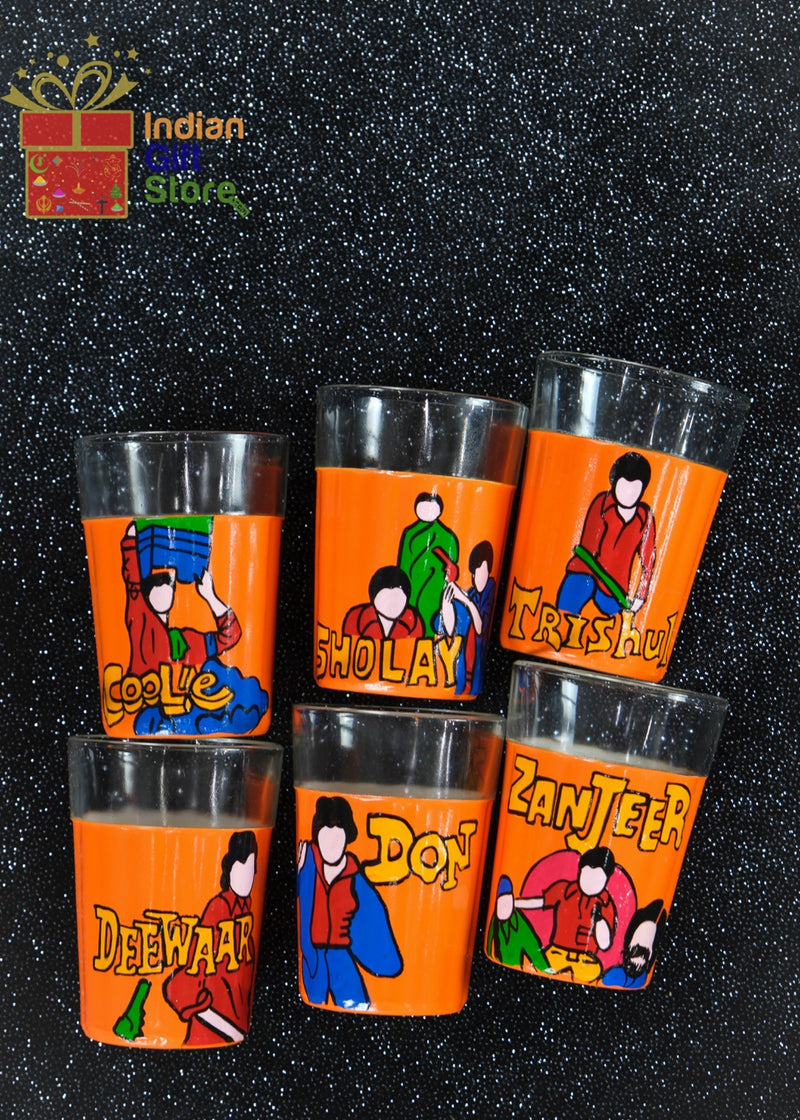 Sholay–inspired painted tea cups (set of 6) with holder