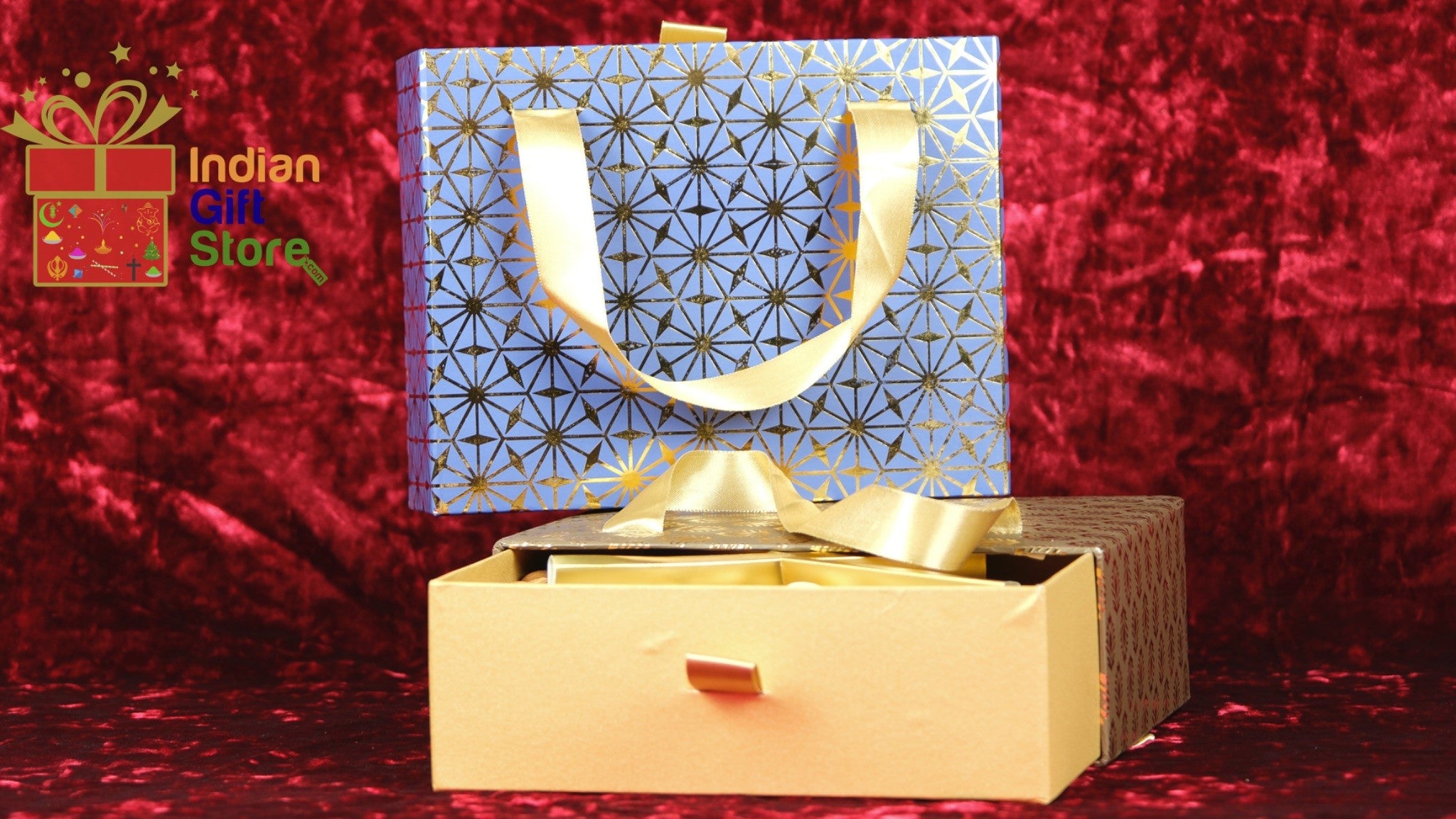 Regal blue and gold multipurpose gifting boxes with dry fruits