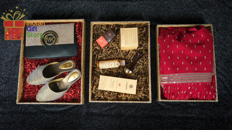 Pack of 3 rectangular gold storage boxes