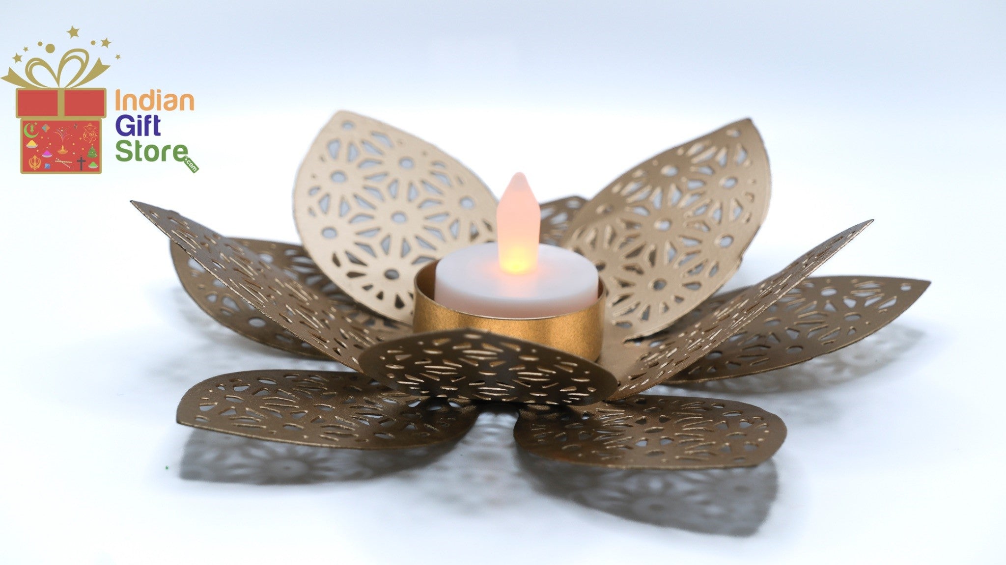 Lotus-inspired brass diya
