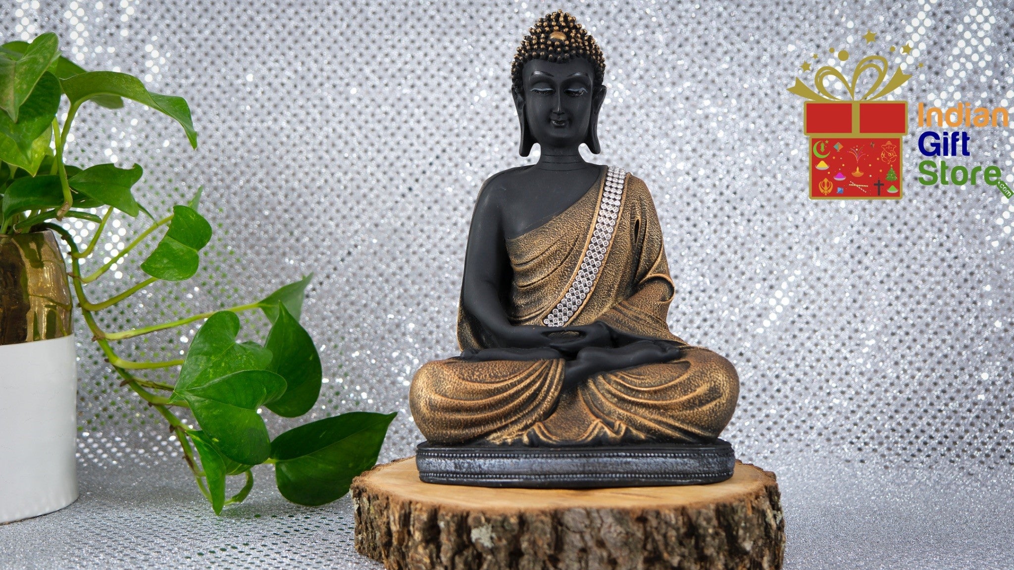 Elegant black and gold spiritual Buddha statue