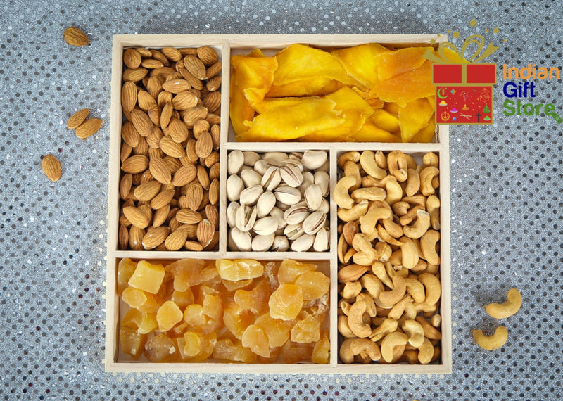 Mixed dry fruit gift box in decorative wooden casing