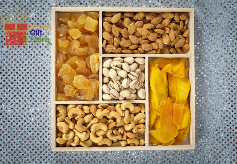 Mixed dry fruit gift box in decorative wooden casing