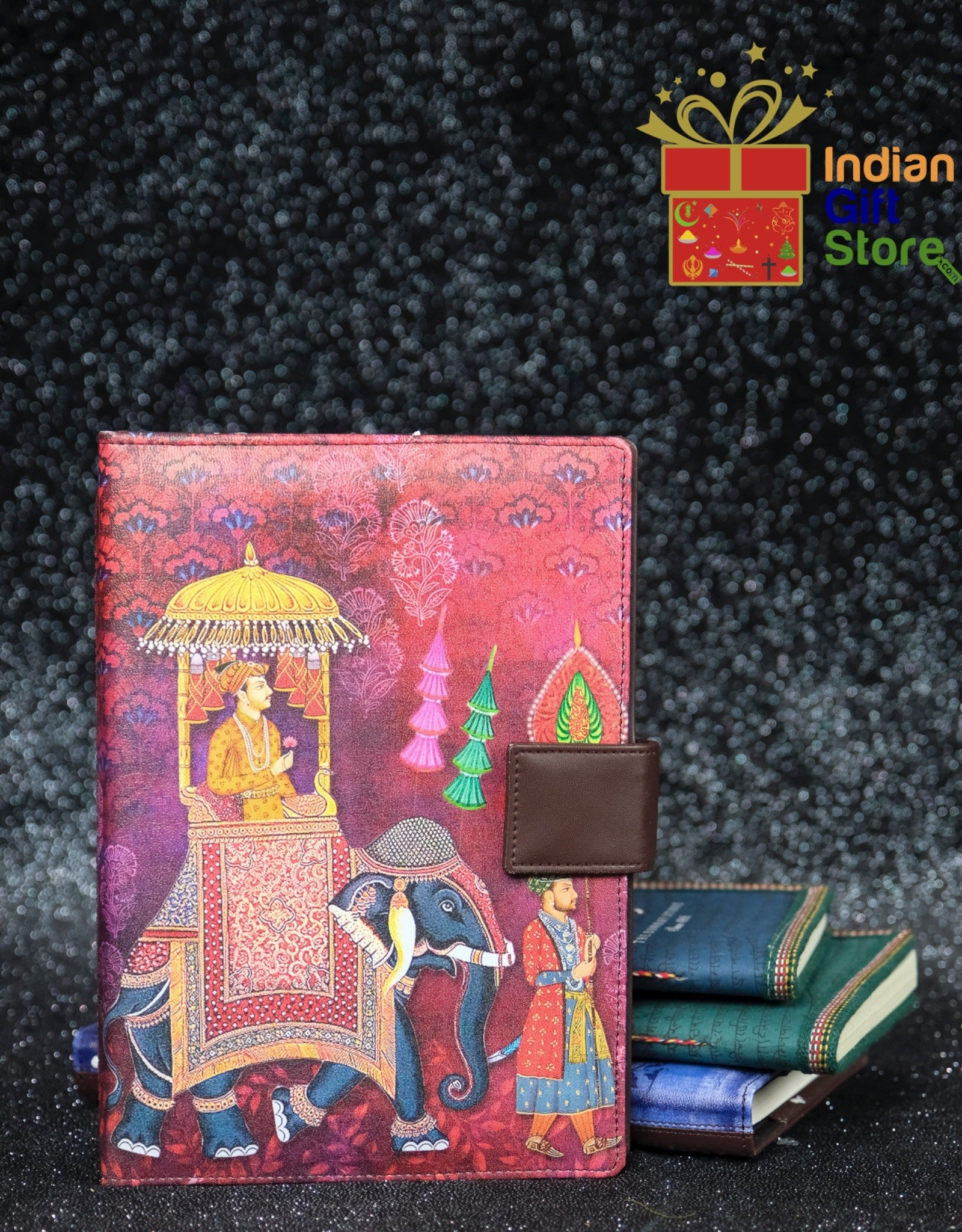 Indian king procession–inspired diary in leather case