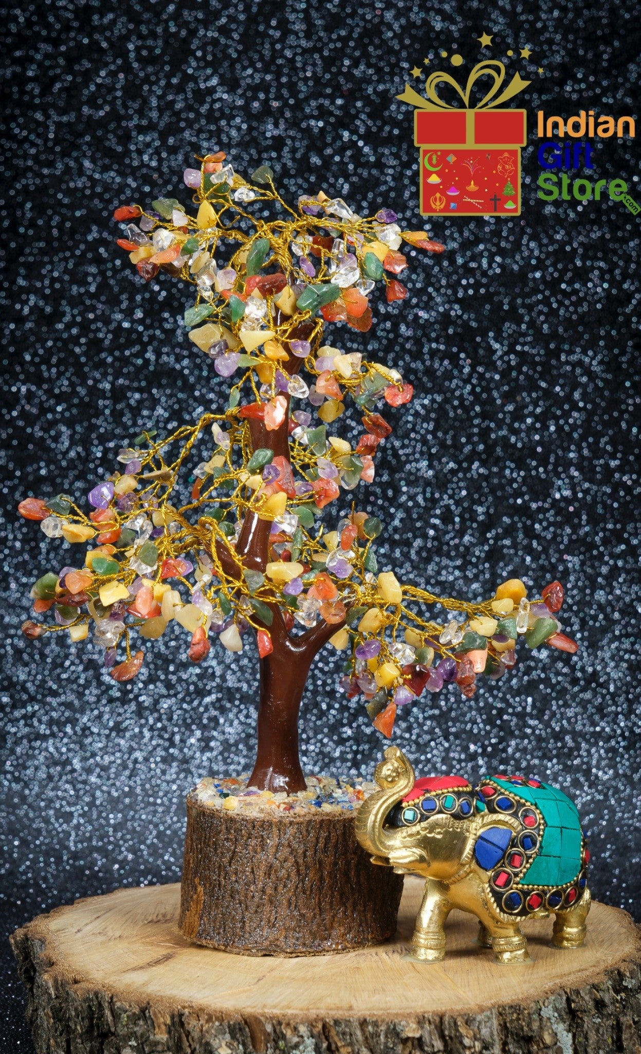 Chakra-balancing mixed gemstone tree décor
