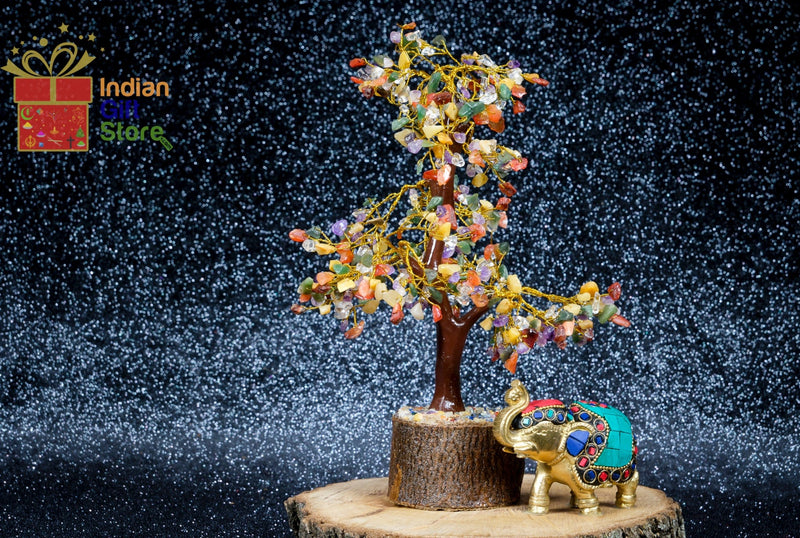 Chakra-balancing mixed gemstone tree décor